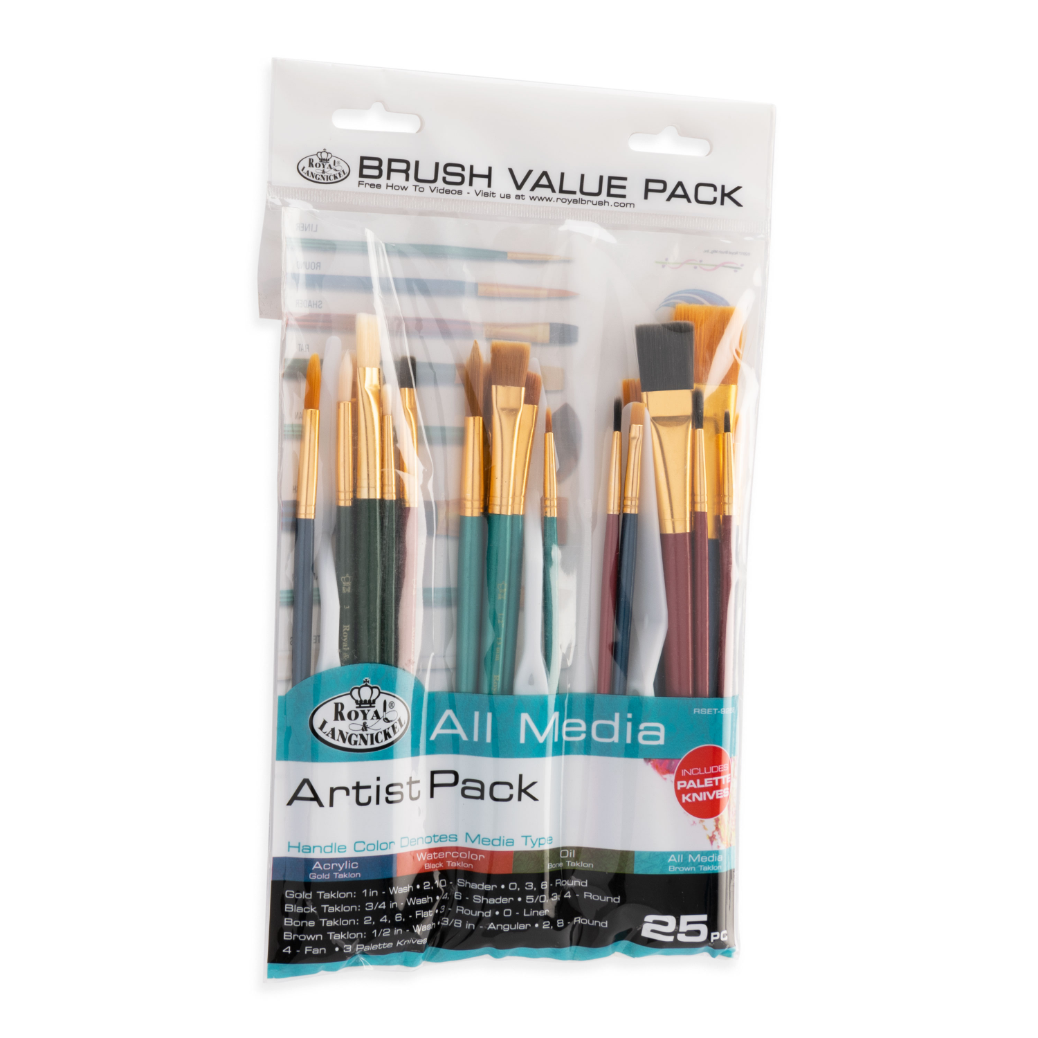 slide 3 of 3, Royal & Langnickel All Media Taklon Variety Brush Value Pack, 25 ct