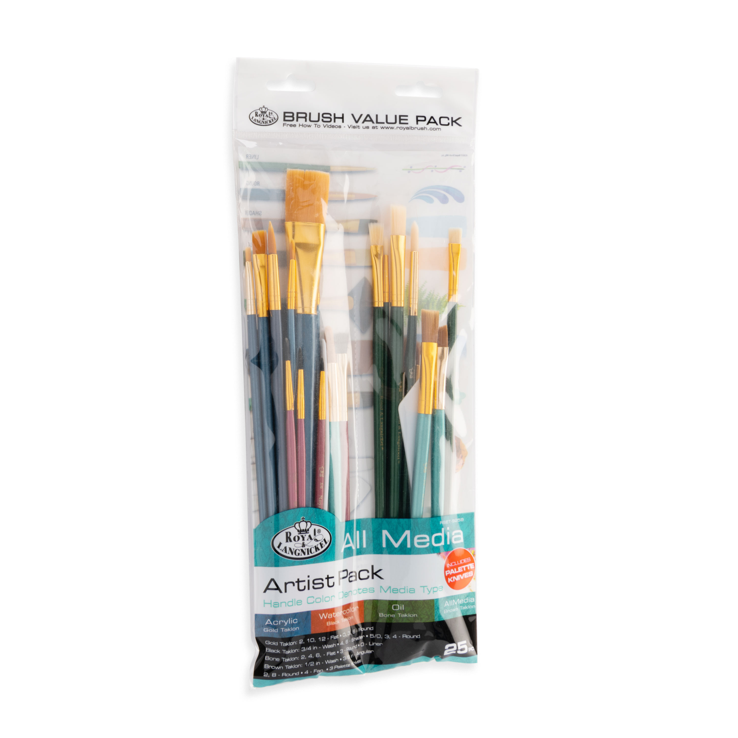 slide 3 of 3, Royal & Langnickel All Media Artist Brush Pack, 25 ct