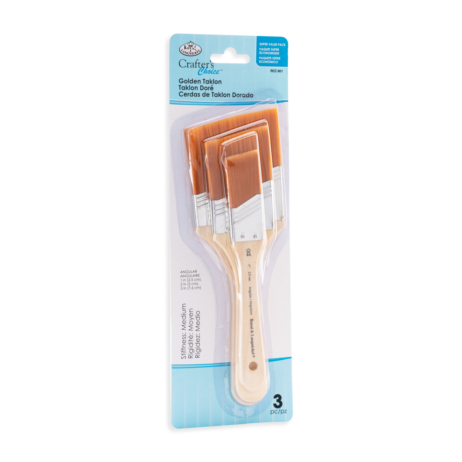 slide 3 of 3, Royal & Langnickel Crafter's Choice Gold Taklon Large Angular Brush Set, 3 ct