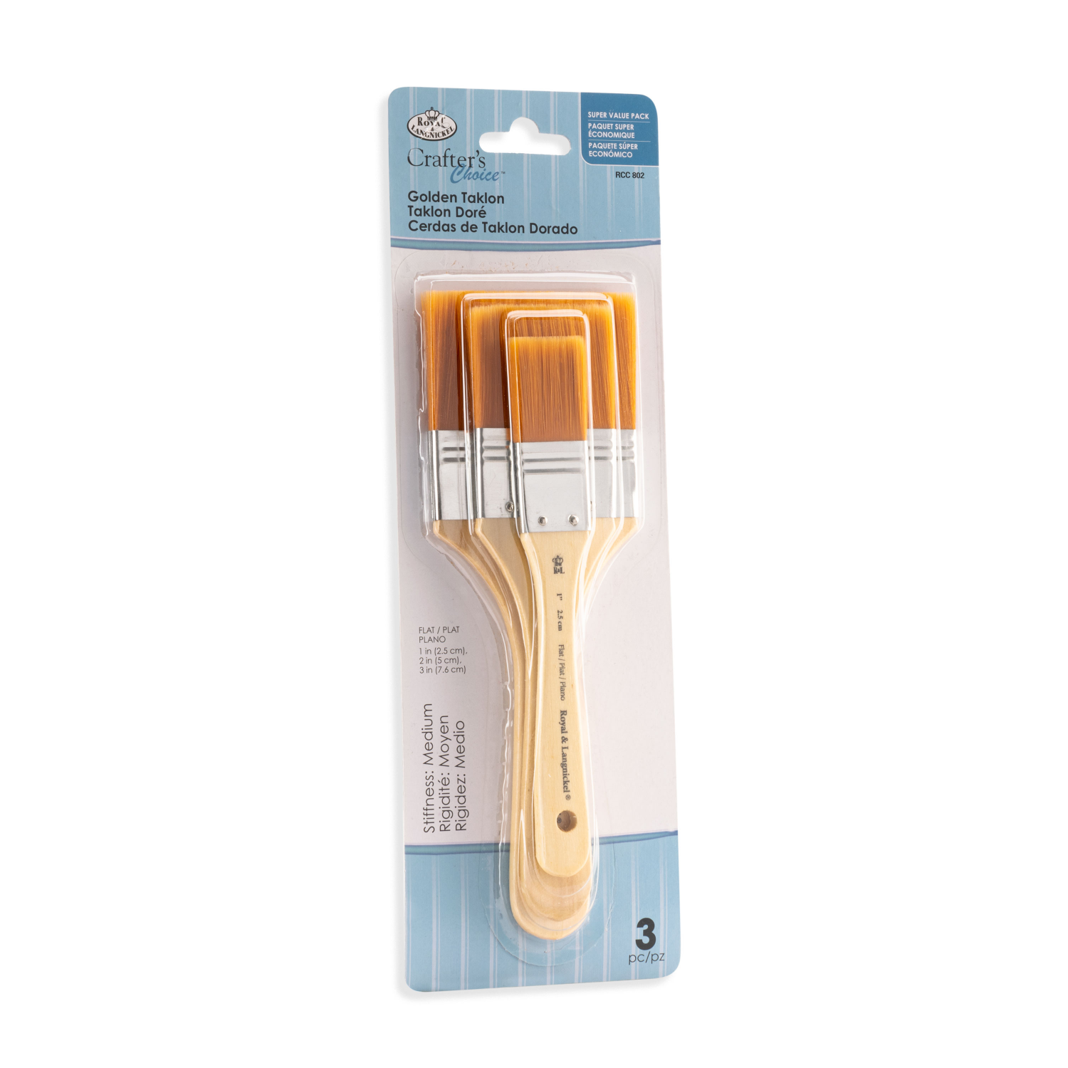 slide 5 of 6, Royal & Langnickel Crafter's Choice Gold Taklon Large Flat Brush Set, 3 ct