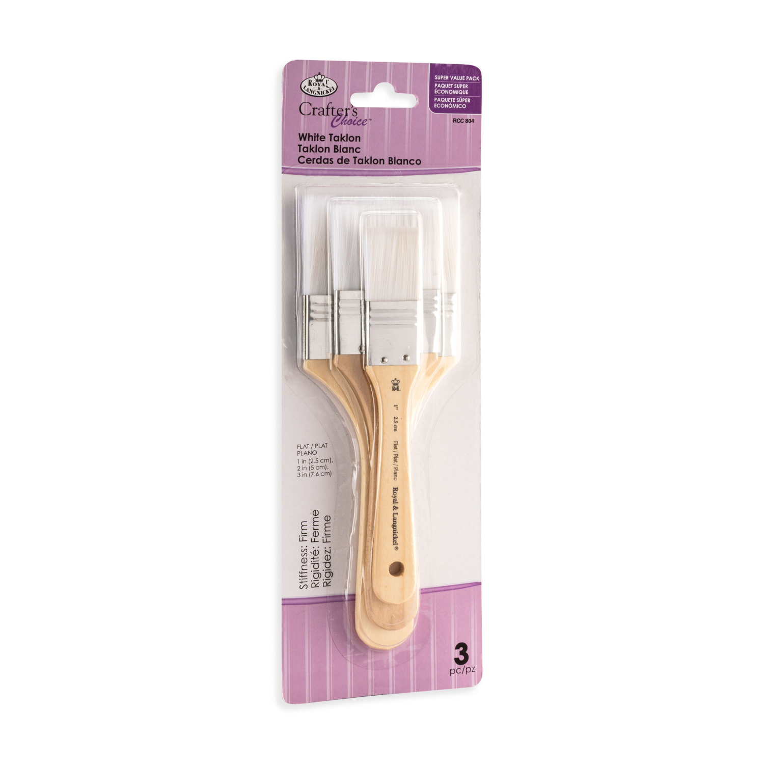 slide 3 of 3, Royal & Langnickel Crafter's Choice White Taklon Large Flat Brush Set, 3 ct
