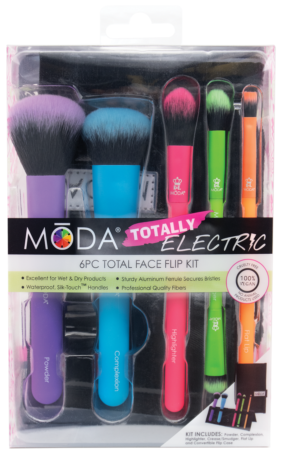 slide 1 of 1, Moda Brush Totally Electric 6pc Complete Face Flip Kit, 6 ct