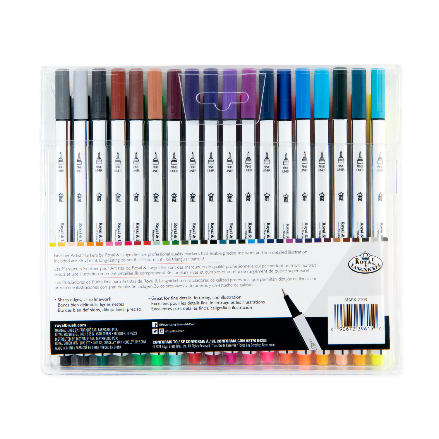 slide 2 of 2, Royal & Langnickel Fineliner Artist Markers, Assorted Colors, 36 ct