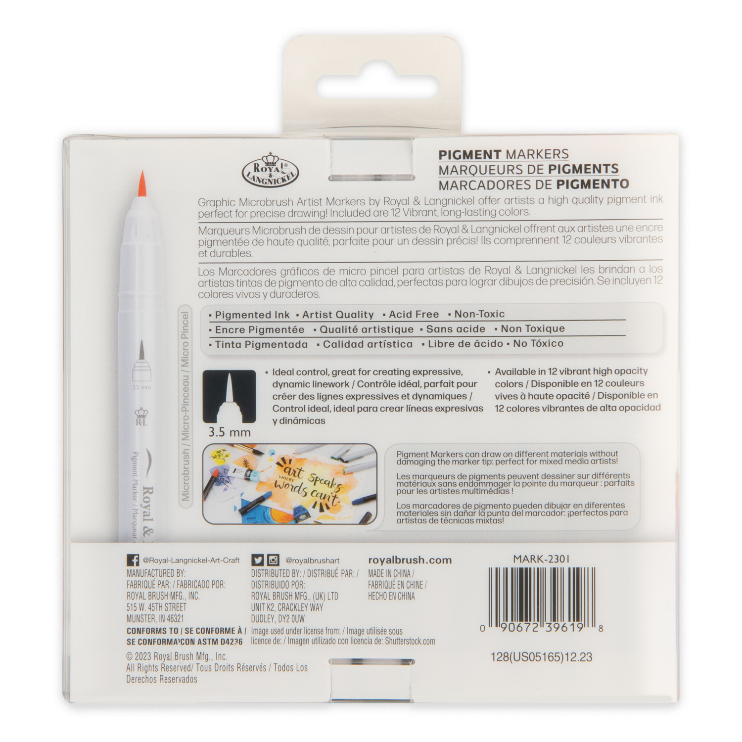 slide 2 of 3, Royal & Langnickel Graphic Microbrush Artist Markers, Assorted Colors, 12 ct