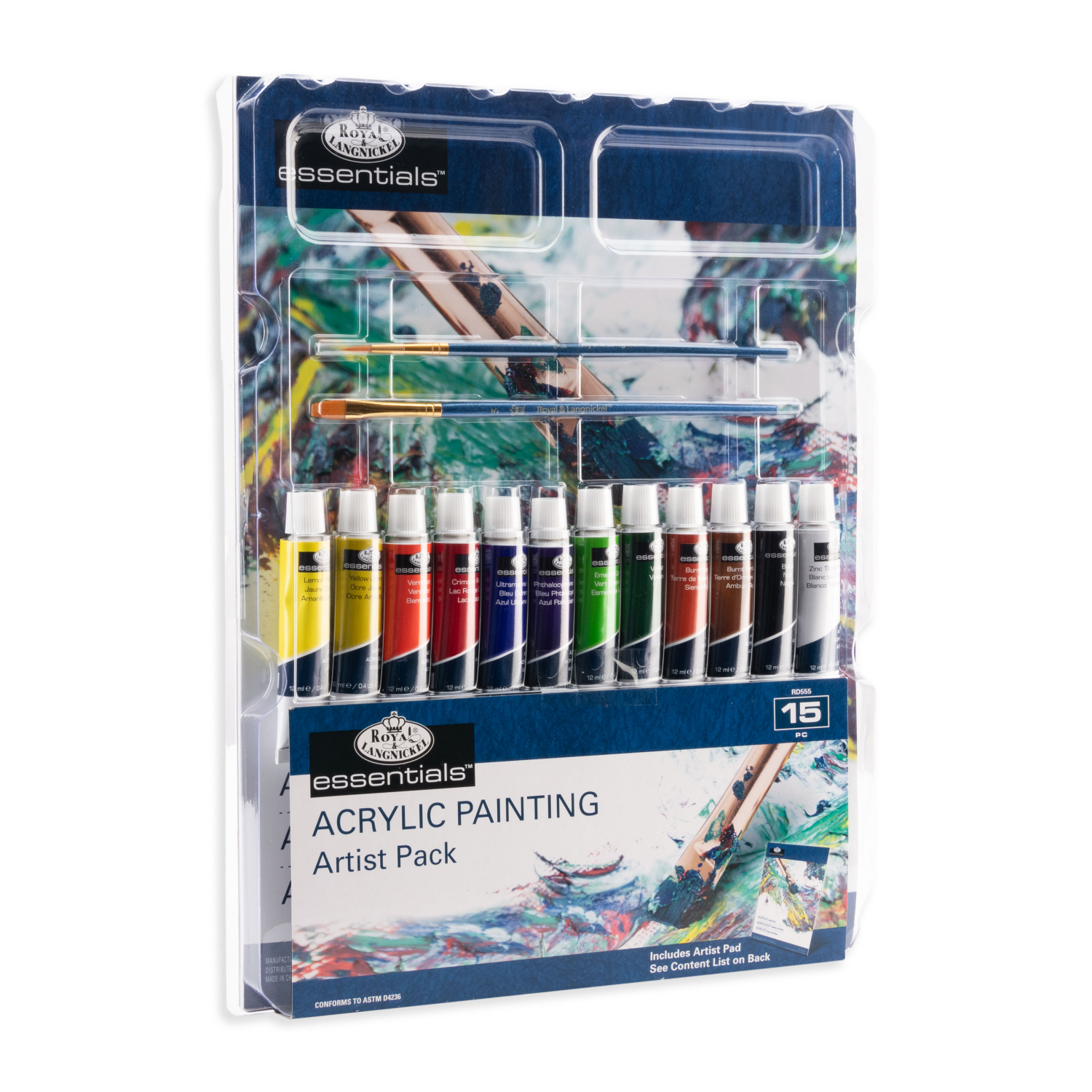 slide 5 of 7, Royal & Langnickel Essentials Acrylic Lay Flat Artist Pack, 15 ct