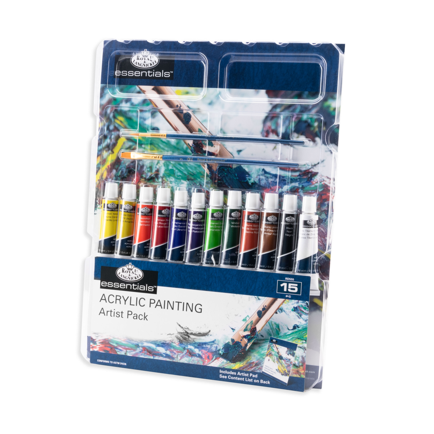 slide 6 of 7, Royal & Langnickel Essentials Acrylic Lay Flat Artist Pack, 15 ct