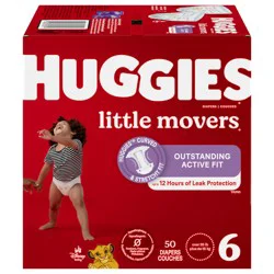 Huggies Little Movers Baby Diapers, Size 6, 50 Ct