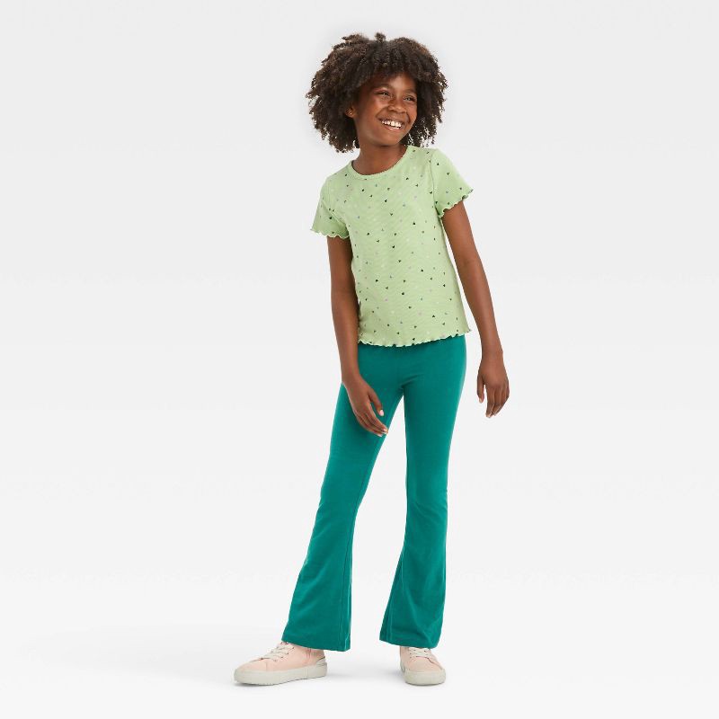 slide 3 of 4, Girls' Flare Leggings - Cat & Jack™ Dark Green L, 1 ct