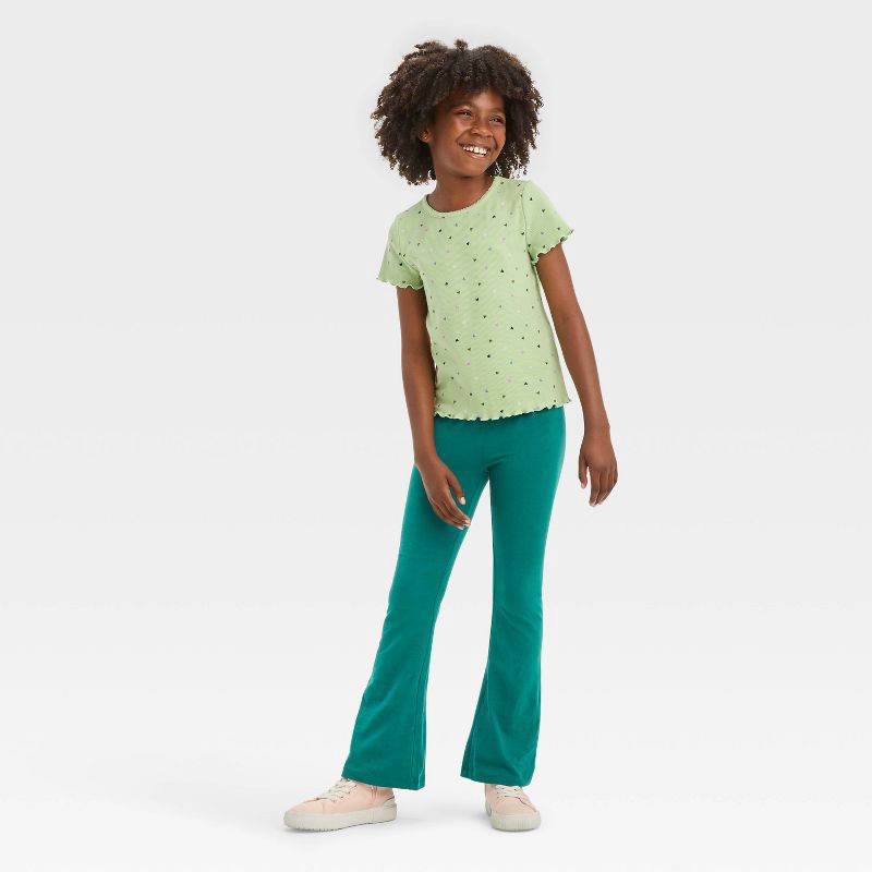 slide 4 of 4, Girls' Flare Leggings - Cat & Jack™ Dark Green L, 1 ct