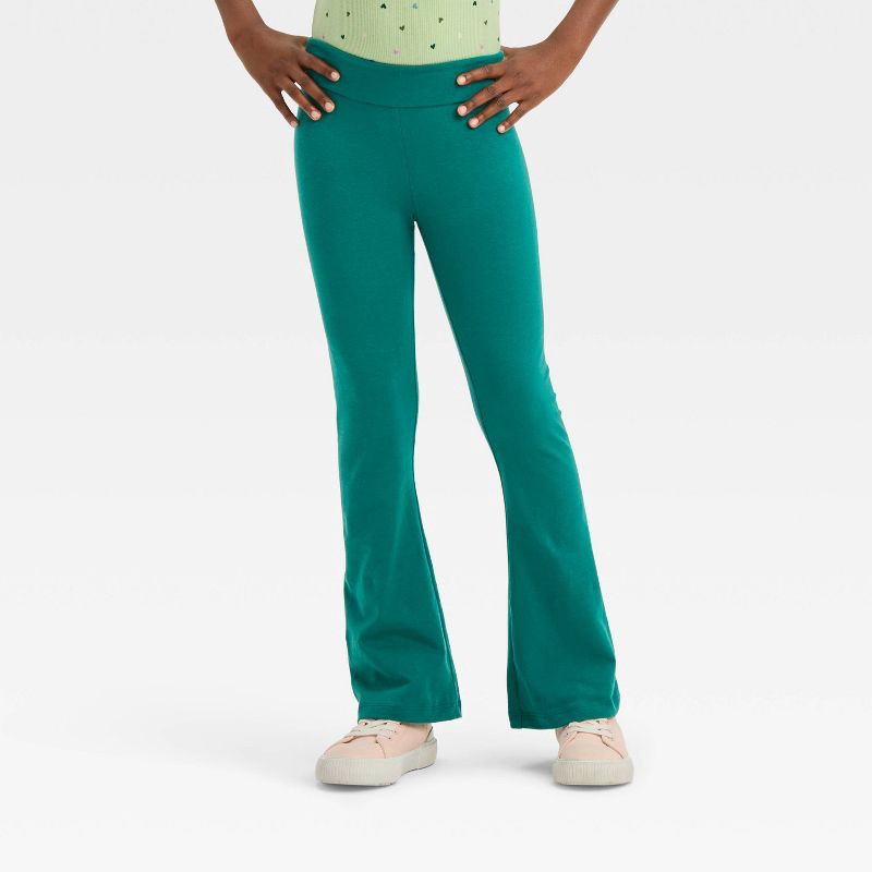 slide 1 of 4, Girls' Flare Leggings - Cat & Jack™ Dark Green L, 1 ct