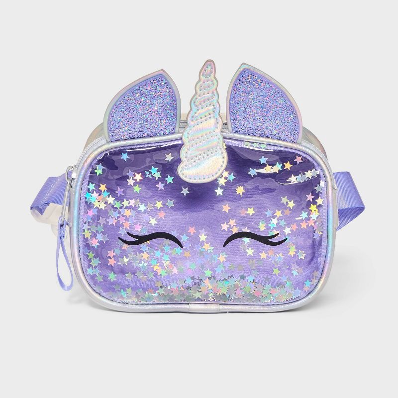 slide 1 of 4, Girls' Unicorn Fanny Pack - Cat & Jack™: Shell, Zip Closure, 28" Strap, Solid Pattern, 1 ct