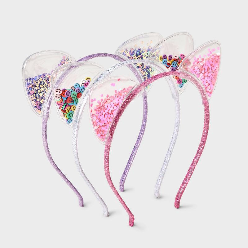 slide 1 of 3, Girls' 3pk Shaker Cat Ears Headband - Cat & Jack™: Fashion Hair Accessories, Solid Pattern, All Hair Types, Ages 3+, 3 ct