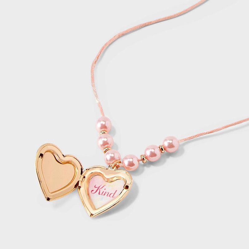 slide 3 of 4, Girls' Pink Bow Locket Necklace - Cat & Jack™ Pink, 1 ct