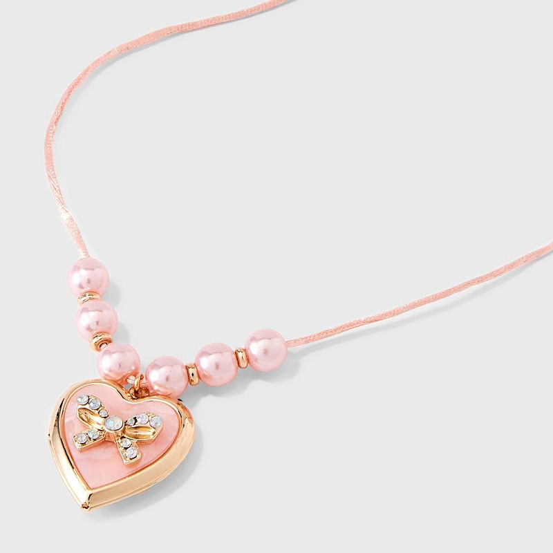 slide 4 of 4, Girls' Pink Bow Locket Necklace - Cat & Jack™ Pink, 1 ct