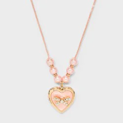 Girls&#x27; Pink Bow Locket Necklace - Cat &amp; Jack™ Pink