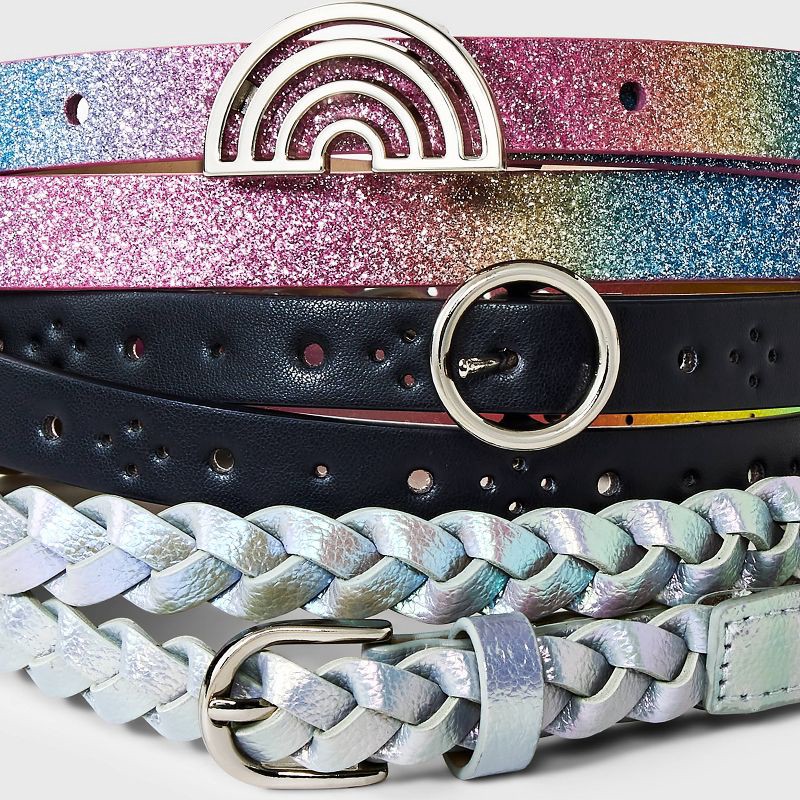 slide 4 of 4, Girls' 3pk Rainbow Belt Set - Cat & Jack™ XL: Adjustable Skinny Apparel Accessories with Buckle Closure, 3 ct