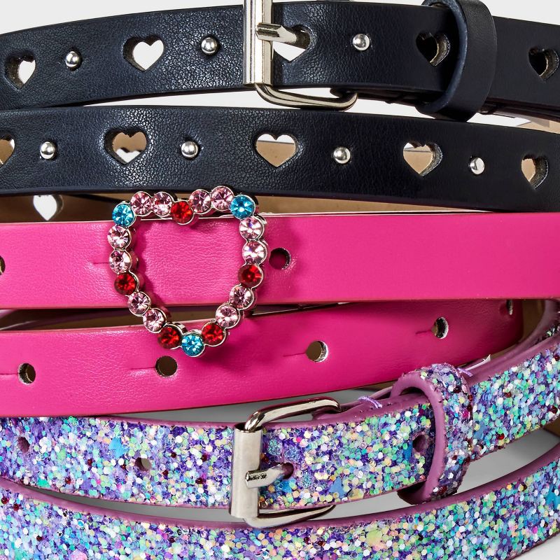 slide 3 of 3, Girls' 3pk Heart Belt Set - Cat & Jack™ M: Adjustable Skinny Apparel Accessories with Buckle Closure, 3 ct