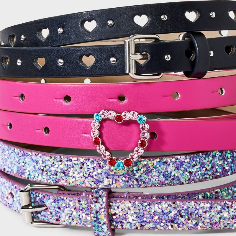 slide 3 of 3, Girls' 3pk Heart Belt Set - Cat & Jack™ XL: Adjustable Skinny Apparel Accessories, 3 ct