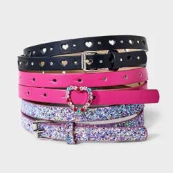 Girls' 3pk Heart Belt Set - Cat & Jack™ XL: Adjustable Skinny Apparel Accessories