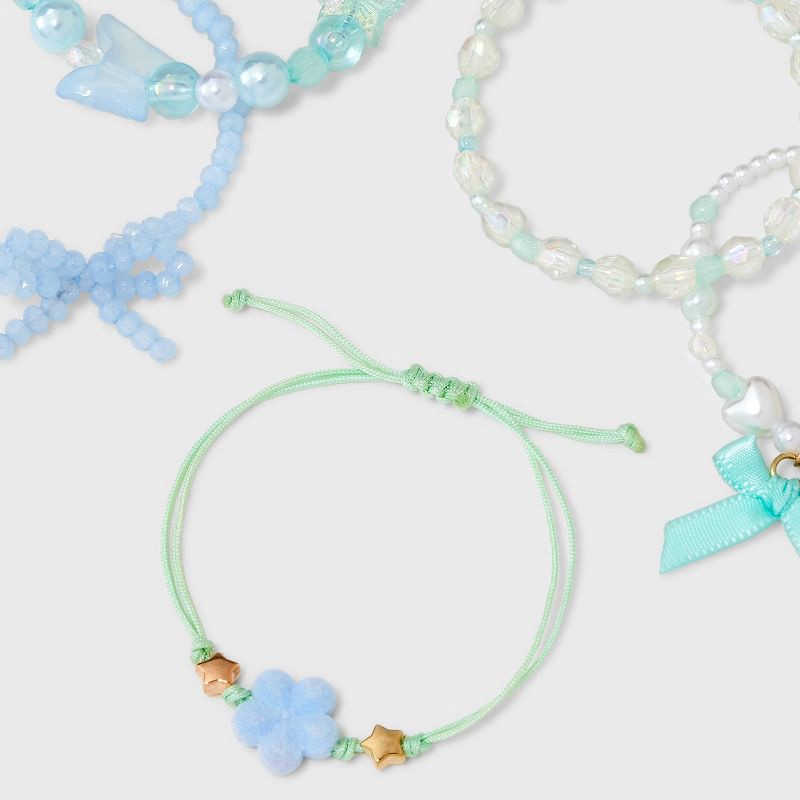 slide 3 of 3, Girls' 5pk Mixed Beaded Bow Bracelet Set - Cat & Jack™ Blue, 5 ct