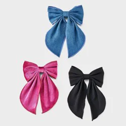 Girls' 3pk Hair Bow Barrette Set - Cat & Jack™ Black/Pink/Denim Blue
