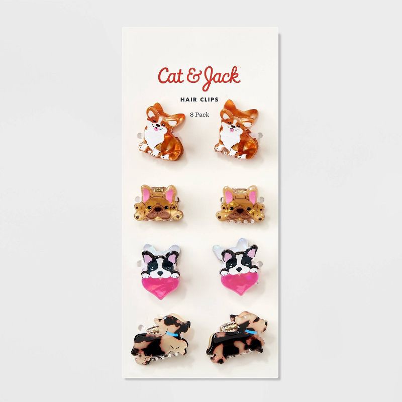 slide 2 of 3, Girls' 8pk Puppy Mini Claw Set - Cat & Jack™: Hair Styling Clips, Fashion Accessories, Solid Animal Patterns, 8 ct