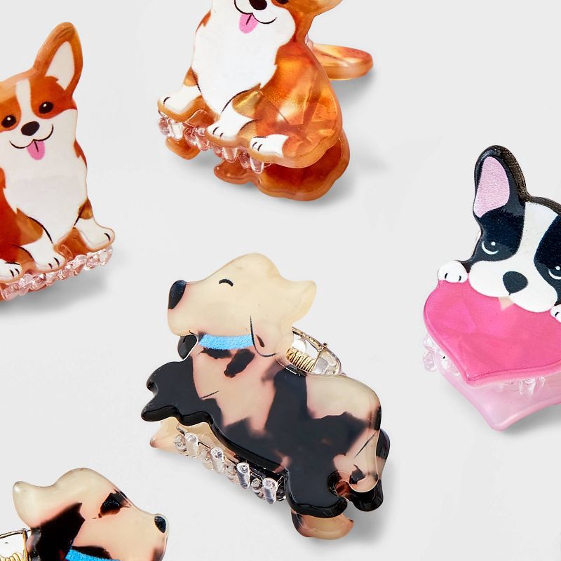 slide 3 of 3, Girls' 8pk Puppy Mini Claw Set - Cat & Jack™: Hair Styling Clips, Fashion Accessories, Solid Animal Patterns, 8 ct