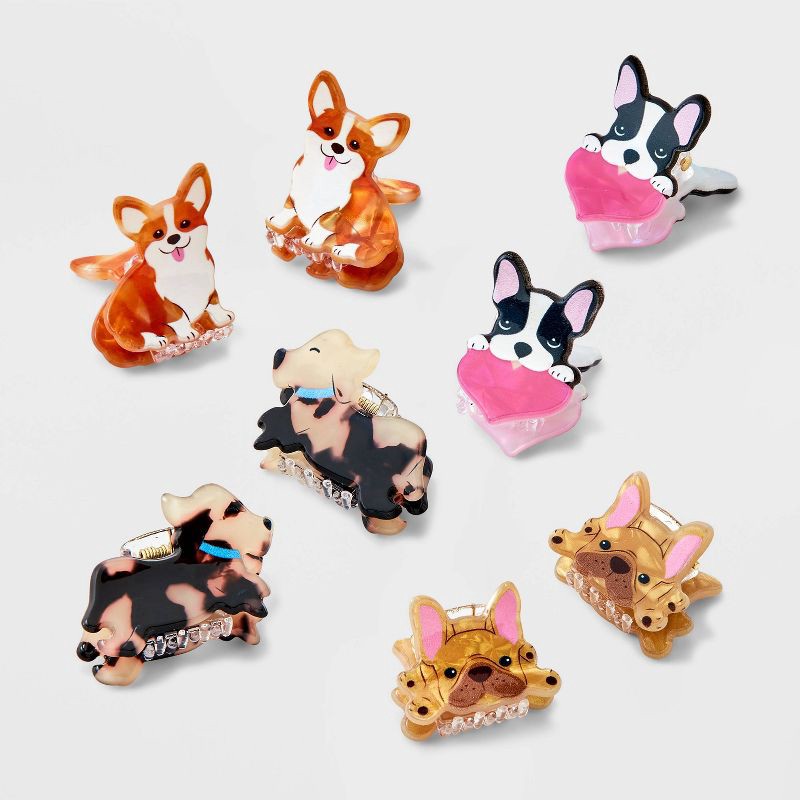 slide 1 of 3, Girls' 8pk Puppy Mini Claw Set - Cat & Jack™: Hair Styling Clips, Fashion Accessories, Solid Animal Patterns, 8 ct