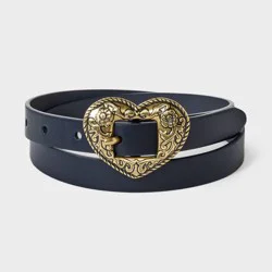 Girls' Western Heart Buckle Belt - art class™ Black/Gold L: Adjustable Strap, Skinny Style
