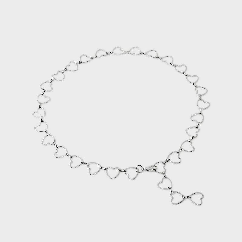 slide 2 of 3, Girls' 2pk Bow and Heart Chain Belt - art class™ Black/Silver S: Adjustable Skinny Belts, Polyurethane & Bonded Leather, 2 ct