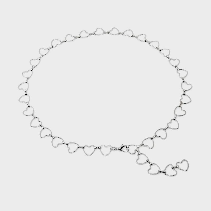 slide 2 of 3, Girls' 2pk Bow and Heart Chain Belt - art class™ Black/Silver L: Adjustable Skinny Style, 2 ct