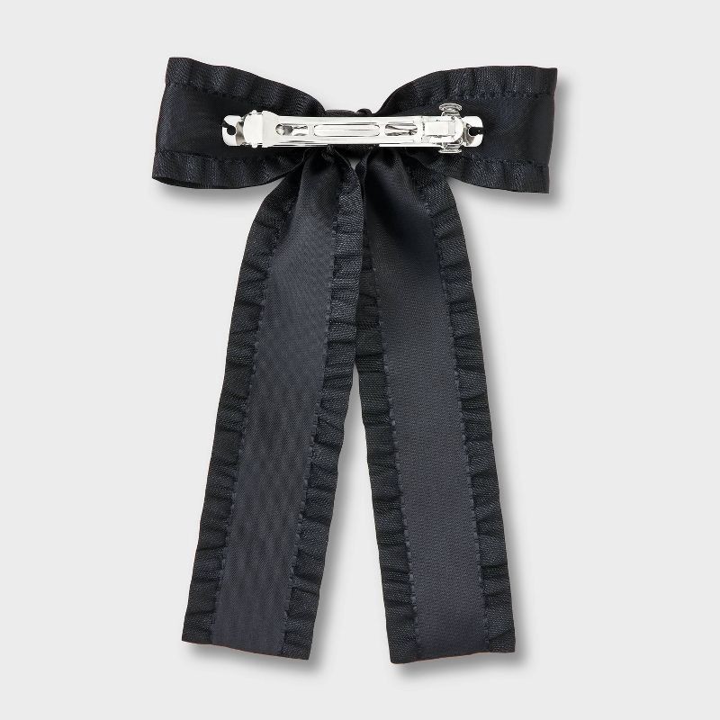 slide 3 of 4, Girls' Ruffled Edge Satin Bow Clip - art class™ Black: Hair Styling Accessory, Solid Pattern, 1 ct