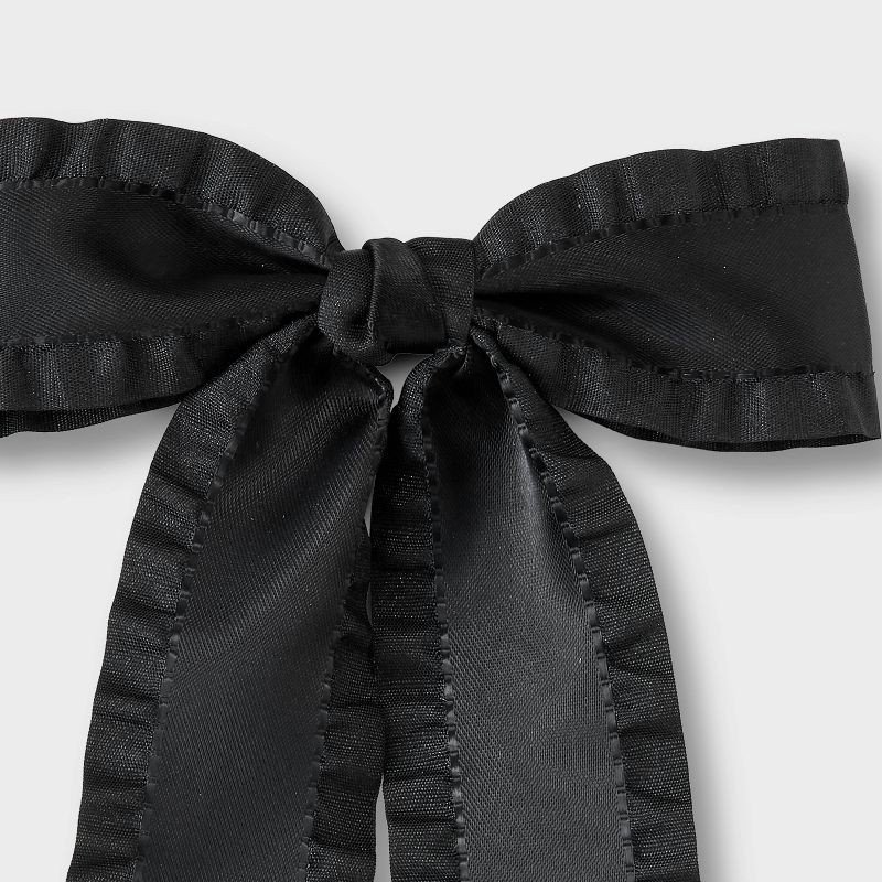 slide 4 of 4, Girls' Ruffled Edge Satin Bow Clip - art class™ Black: Hair Styling Accessory, Solid Pattern, 1 ct