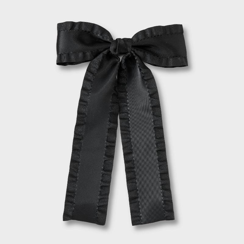 slide 1 of 4, Girls' Ruffled Edge Satin Bow Clip - art class™ Black: Hair Styling Accessory, Solid Pattern, 1 ct