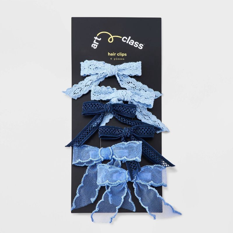 slide 2 of 4, Girls' 6pk Ribbon Bow Clip Set - art class™ Blue, 6 ct