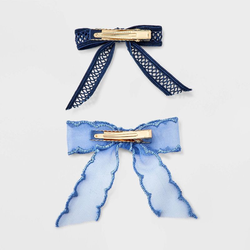 slide 3 of 4, Girls' 6pk Ribbon Bow Clip Set - art class™ Blue, 6 ct