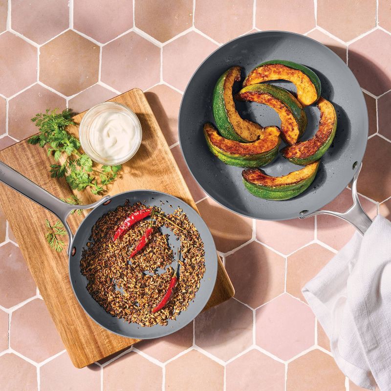 slide 2 of 8, 2pc Stainless Steel Ceramic Coated Nonstick Fry pan Set Dark Gray - Figmint™, 2 ct