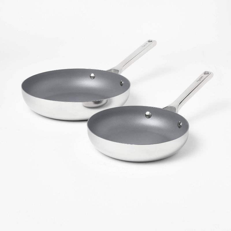 slide 1 of 8, 2pc Stainless Steel Ceramic Coated Nonstick Fry pan Set Dark Gray - Figmint™, 2 ct
