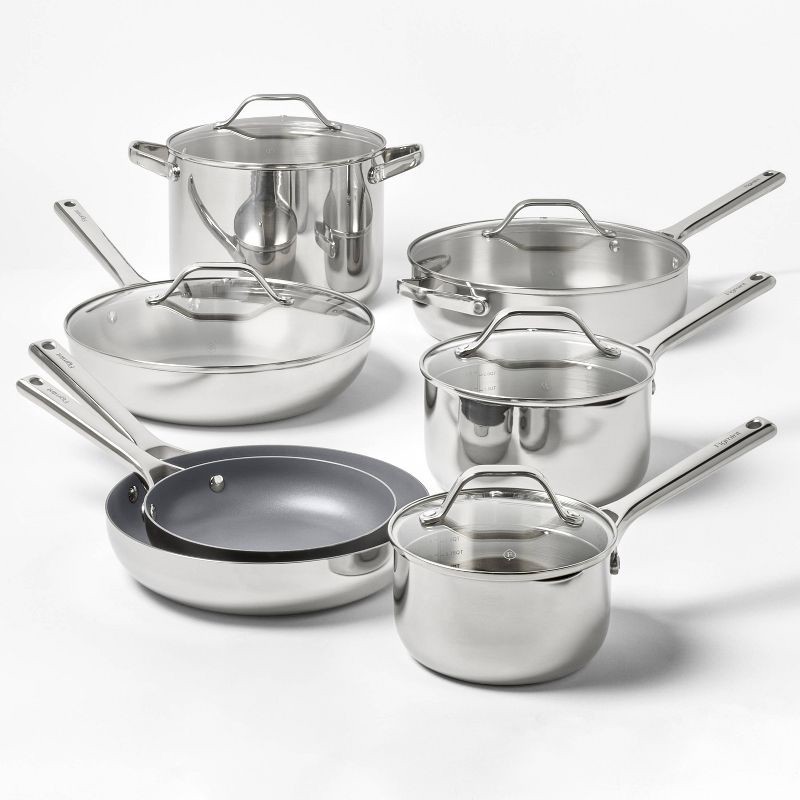 slide 6 of 8, 2pc Stainless Steel Ceramic Coated Nonstick Fry pan Set Dark Gray - Figmint™, 2 ct