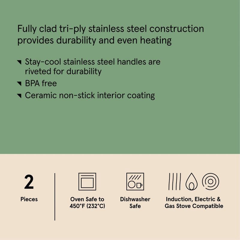 slide 7 of 8, 2pc Stainless Steel Ceramic Coated Nonstick Fry pan Set Dark Gray - Figmint™, 2 ct