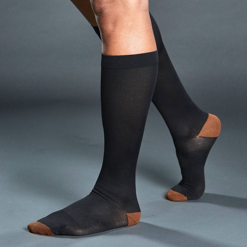 slide 3 of 5, Tommie Copper Sport Compression Knee High Socks 2pk - L/XL: Leg Support, Microfiber, 2 ct