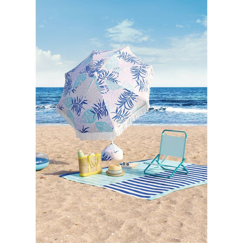 slide 2 of 7, 6' Outdoor Patio Beach Umbrella with Fringe Blue - Sun Squad™, 1 ct