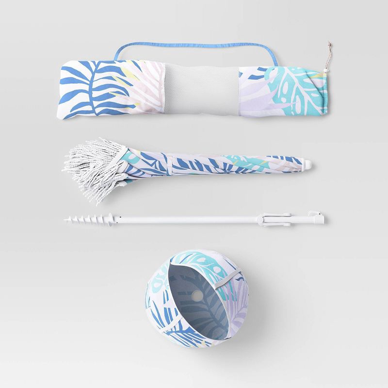 slide 5 of 7, 6' Outdoor Patio Beach Umbrella with Fringe Blue - Sun Squad™, 1 ct