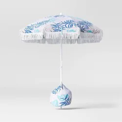 6' Outdoor Patio Beach Umbrella with Fringe Blue - Sun Squad™