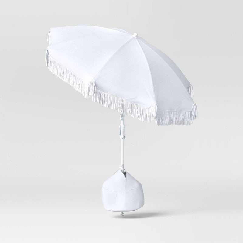 slide 2 of 6, 6' Outdoor Patio Beach Umbrella with Fringe White - Sun Squad™, 1 ct