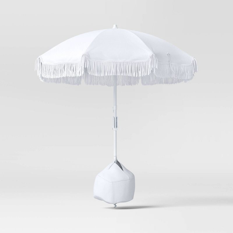slide 1 of 6, 6' Outdoor Patio Beach Umbrella with Fringe White - Sun Squad™, 1 ct