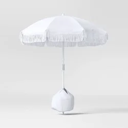 6' Outdoor Patio Beach Umbrella with Fringe White - Sun Squad™