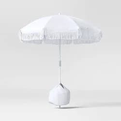 6' Outdoor Patio Beach Umbrella with Fringe White - Sun Squad™