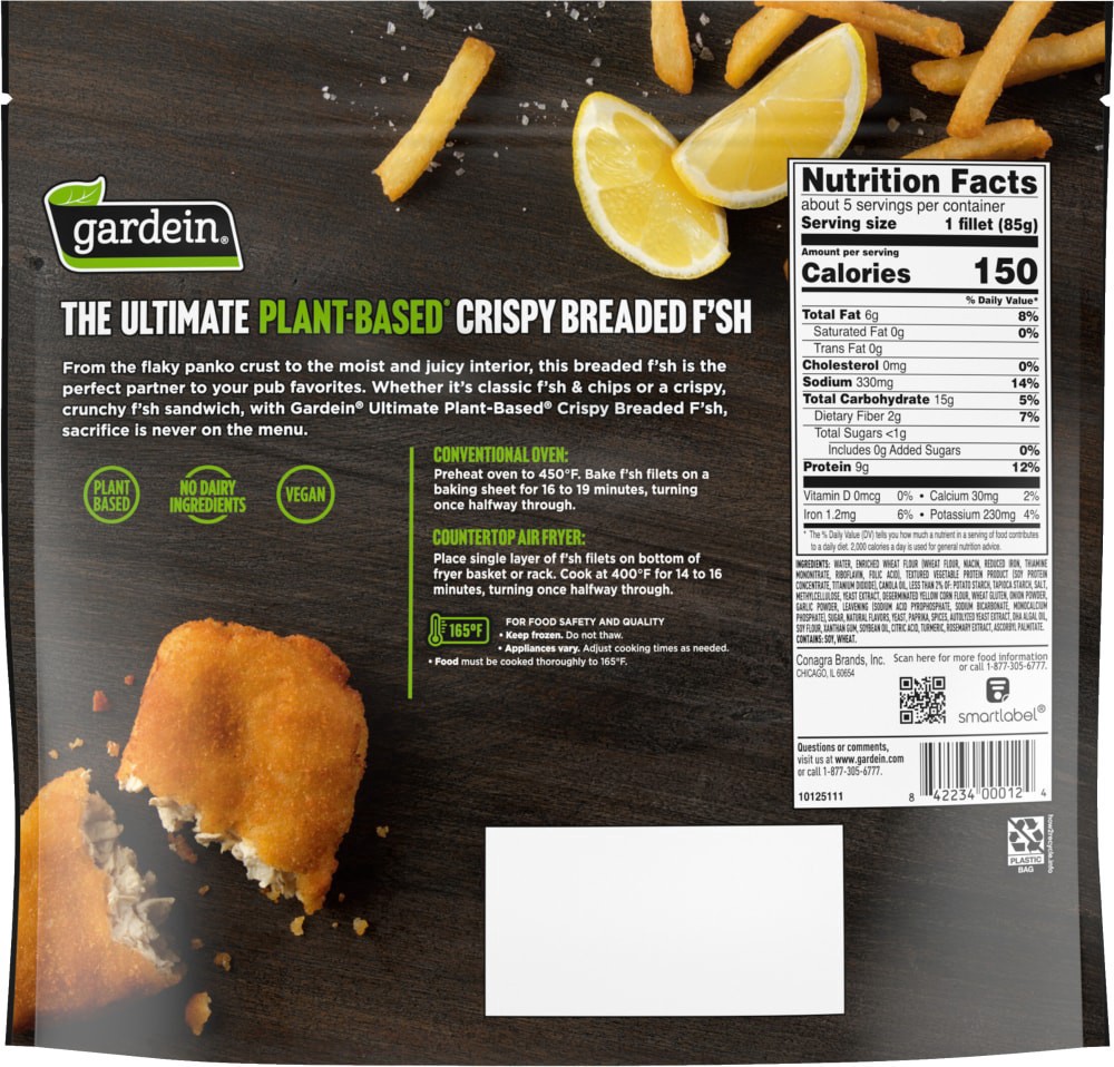 slide 3 of 3, Gardein Ultimate Plant-Based Crispy Breaded F'sh Filets, Frozen Meal, 15 oz., 15 oz