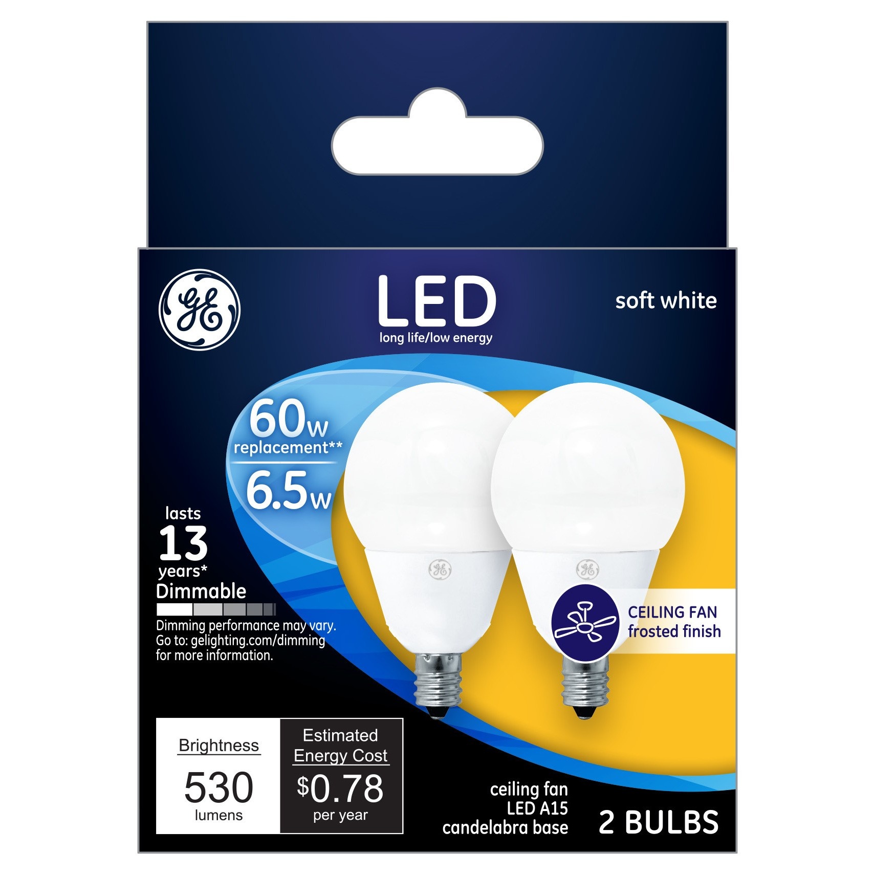 slide 1 of 3, GE LED 60Watt A15 CAC Ceiling Fan Light Bulb - Soft White, 2 ct
